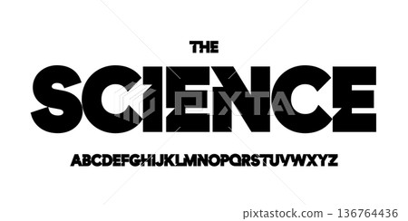 Science technology font, futuristic alphabet for scientific headline, medical digital product logo, display device typography, app UI typographic design. Modern vector typeset. 136764436