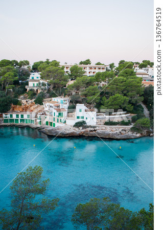 Cala Santanyi bay beach panoramic view early in the morning. Mallorca island in Spain. Cala Santanyi bay beach panoramic view early in the morning. Mallorca island in Spain. 136764519