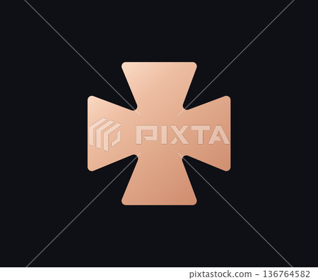 Copper maltese cross emblem, calm premium protective mood. Medical emergency aid icon, healthcare clinic logo, charity volunteer symbol, heraldic badge for branding, app UI. Vector illustration. Copper maltese cross emblem, calm premium protective mood. Medical emergency aid icon, healthcare clinic logo, charity volunteer symbol, heraldic badge for branding, app UI. Vector illustration. 136764582