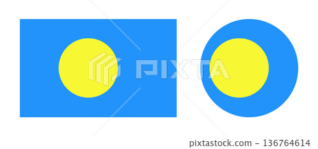 Palau flag circle, rectangle badges. Circular symbol. Round, rectangular button, banner, icon set. National signs. Palau flag circle, rectangle badges. Circular symbol. Round, rectangular button, banner, icon set. National signs. 136764614