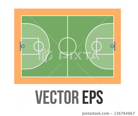 Top down view of a simplified basketball court with clear markings and boundary lines Top down view of a simplified basketball court with clear markings and boundary lines 136764867