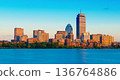 Evening panorama of Boston, cityscape viewed from Cambridge across the Charles River, Massachusetts, USA 136764886