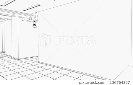 empty room, contour visualization, 3D illustration, sketch, outline empty room, contour visualization, 3D illustration, sketch, outline 136764897