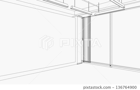 empty room, contour visualization, 3D illustration, sketch, outline empty room, contour visualization, 3D illustration, sketch, outline 136764900