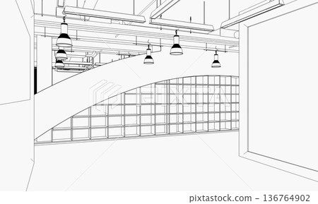 empty room, contour visualization, 3D illustration, sketch, outline empty room, contour visualization, 3D illustration, sketch, outline 136764902