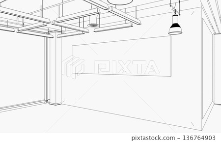 empty room, contour visualization, 3D illustration, sketch, outline 136764903