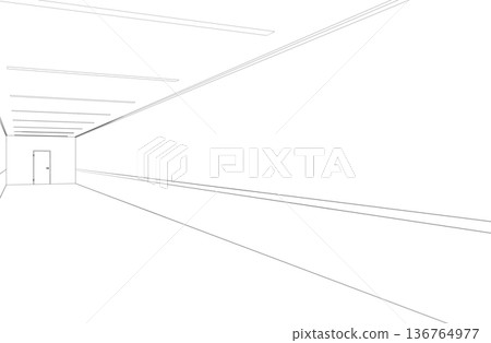 long corridor with doors, contour visualization, 3D illustration, sketch, outline long corridor with doors, contour visualization, 3D illustration, sketch, outline 136764977