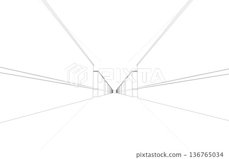 long corridor with doors, contour visualization, 3D illustration, sketch, outline long corridor with doors, contour visualization, 3D illustration, sketch, outline 136765034