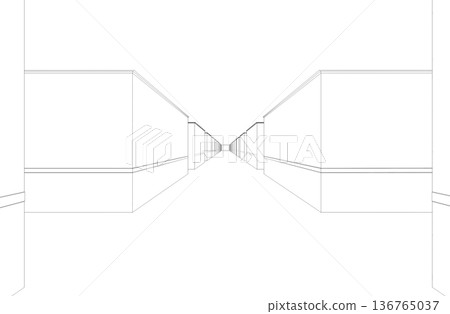 long corridor with doors, contour visualization, 3D illustration, sketch, outline long corridor with doors, contour visualization, 3D illustration, sketch, outline 136765037