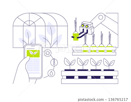 Robotic greenhouse isolated cartoon vector illustrations. Robotic greenhouse isolated cartoon vector illustrations. 136765217