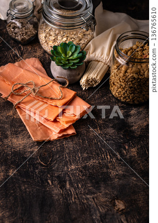 Beeswax wrap. Reusable plastic free concept Beeswax wrap. Reusable plastic free concept 136765610