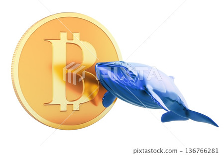 Bitcoin coin and whale, crypto whale investor, concept. 3d rendering Bitcoin coin and whale, crypto whale investor, concept. 3d rendering 136766281