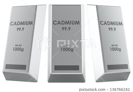 Cadmium metal ingots, side and front views. 3D rendering 136766282