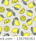 Seamless one line drawing lemons pattern. Minimal  citrus lemon fruit 136766361
