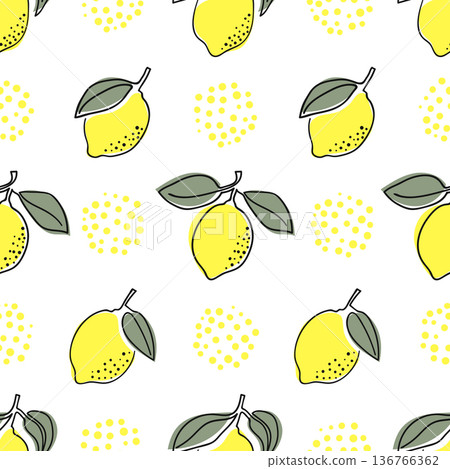 Seamless lemons pattern. Minimal one line citrus lemon fruit Seamless lemons pattern. Minimal one line citrus lemon fruit 136766362