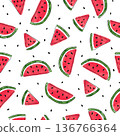 Seamless watermelons pattern. Vector summer background with watercolor watermelon slices 136766364