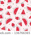 Seamless watercolor watermelon and strawberry pattern. Summer berry print 136766365