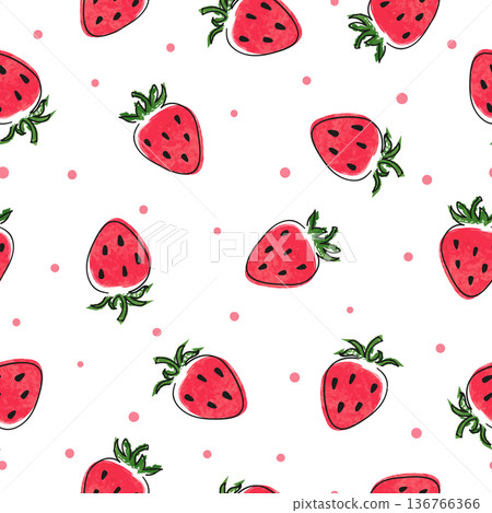 Seamless strawberry pattern. Vector summer watercolor illustration with berries Seamless strawberry pattern. Vector summer watercolor illustration with berries 136766366