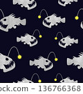Seamless watercolor angler fish pattern. Vector marine background 136766368