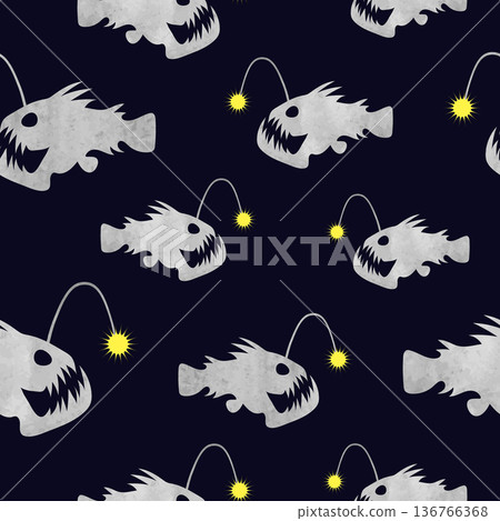Seamless watercolor angler fish pattern. Vector marine background Seamless watercolor angler fish pattern. Vector marine background 136766368