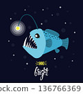 Cartoon angler fish. Vector illustration of anglerfish character 136766369