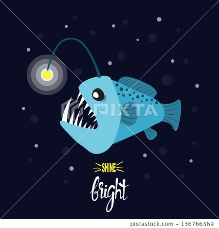 Cartoon angler fish. Vector illustration of anglerfish character Cartoon angler fish. Vector illustration of anglerfish character 136766369