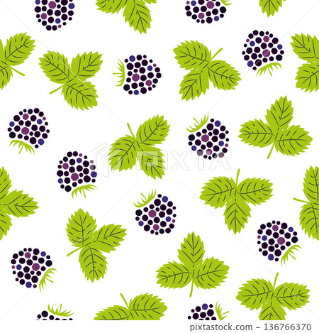 Seamless blackberry pattern. Vector illustration with berries and leaves Seamless blackberry pattern. Vector illustration with berries and leaves 136766370