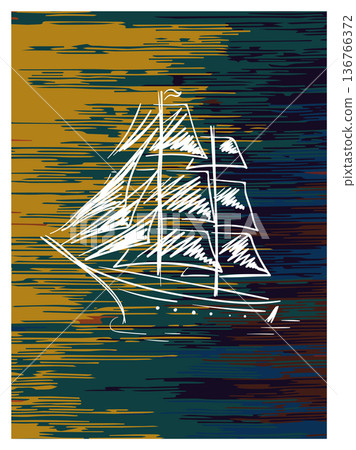 Sketch of sailing ship. Wall art. Hand drawn vector illustration Sketch of sailing ship. Wall art. Hand drawn vector illustration 136766372