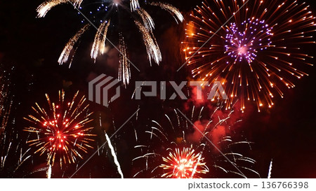 Banner Red Firework celebrate anniversary happy new year 2024 4th of july holiday festival. Banner red firework night time celebrate national holiday. Countdown new year 2025 festival with copy space Banner Red Firework celebrate anniversary happy new year 2024 4th of july holiday festival. Banner red firework night time celebrate national holiday. Countdown new year 2025 festival with copy space 136766398