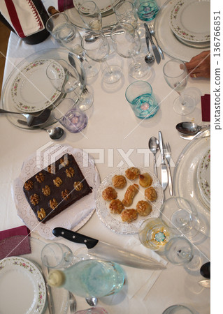 Chocolate Brownie Dessert Served on Plate Chocolate Brownie Dessert Served on Plate 136766851