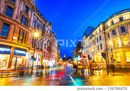 London Trafalgar Square and Whitehall evening view 136766878