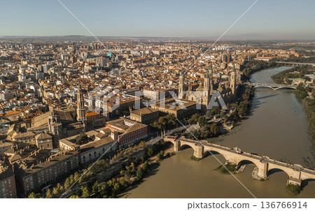 Zaragoza Cityscape with Basilica of Our Lady of the Pillar and Ebro River Zaragoza Cityscape with Basilica of Our Lady of the Pillar and Ebro River 136766914
