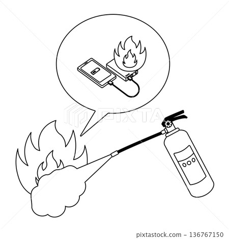 電池點火裝置和滅火器的單色線條畫插圖 136767150