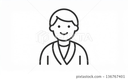 一位年輕男子的線條畫圖示。工作人員、護理人員、身著和服的年輕男子，簡潔友善的線條畫插圖素材。 136767401