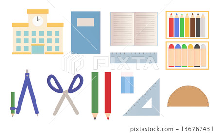 3DCG illustrations of school-related items. Various writing implement icons 3DCG illustrations of school-related items. Various writing implement icons 136767431