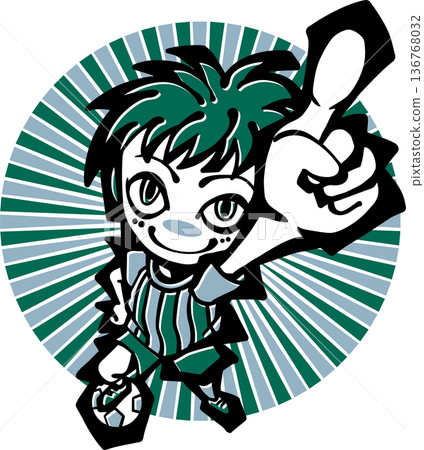 Soccer illustrations (boy, child, green, laughing, best, cool, concentrated lines) 136768032