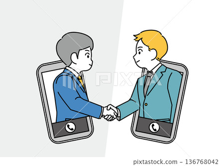 插畫素材:一位商人從手機跳出來,與人握手 插畫素材:一位商人從手機跳出來,與人握手 136768042