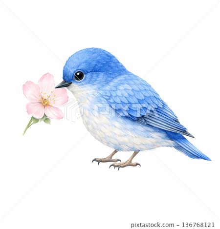 藍鳥花卉春季水彩自然可愛插畫剪輯素材 136768121