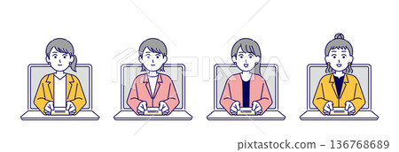 圖解素材：一位女商務人士正在電腦上線上交換名片 136768689