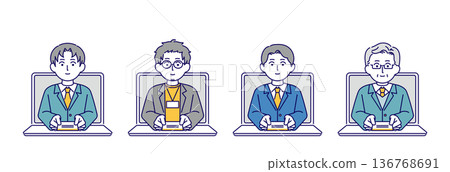 插畫素材：一位男性商人正在電腦上線上交換名片 136768691