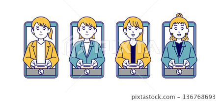 一位女商務人士在線上交換名片的插畫素材 136768693