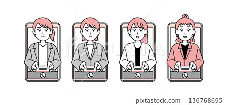 一位女商務人士在線上交換名片的插畫素材 一位女商務人士在線上交換名片的插畫素材 136768695