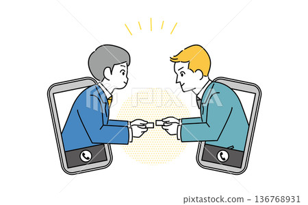 男性商務人士在線上交換名片的插畫素材 136768931
