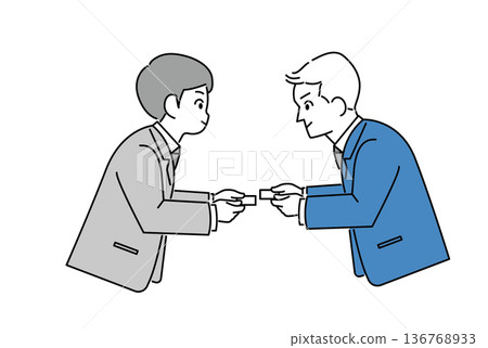 男性商務人士交換名片的插畫素材 男性商務人士交換名片的插畫素材 136768933