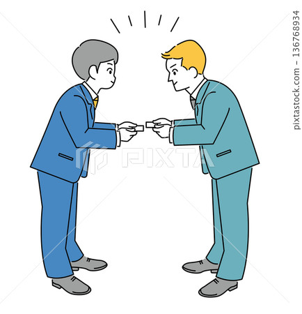 男性商務人士交換名片的插畫素材 男性商務人士交換名片的插畫素材 136768934