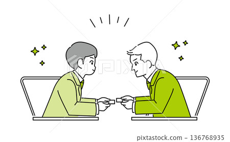 插畫素材：一位男性商人正在電腦上線上交換名片 136768935