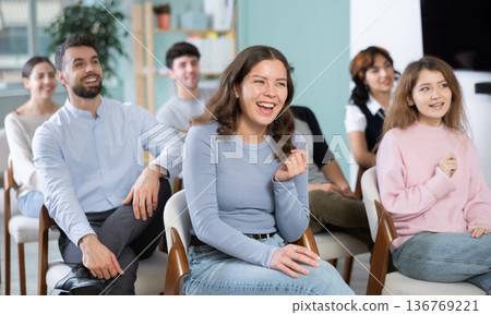Students laugh and rejoice during the lecture 136769221