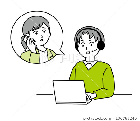 圖：一名呼叫中心男子正在與一名陷入困境的女子交談 136769249