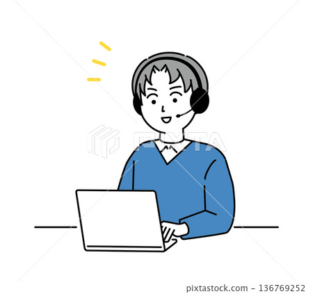 一名男子在呼叫中心通話的插圖 136769252