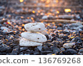 Cape Muroto in the evening glow, piles of coral fragments 136769268